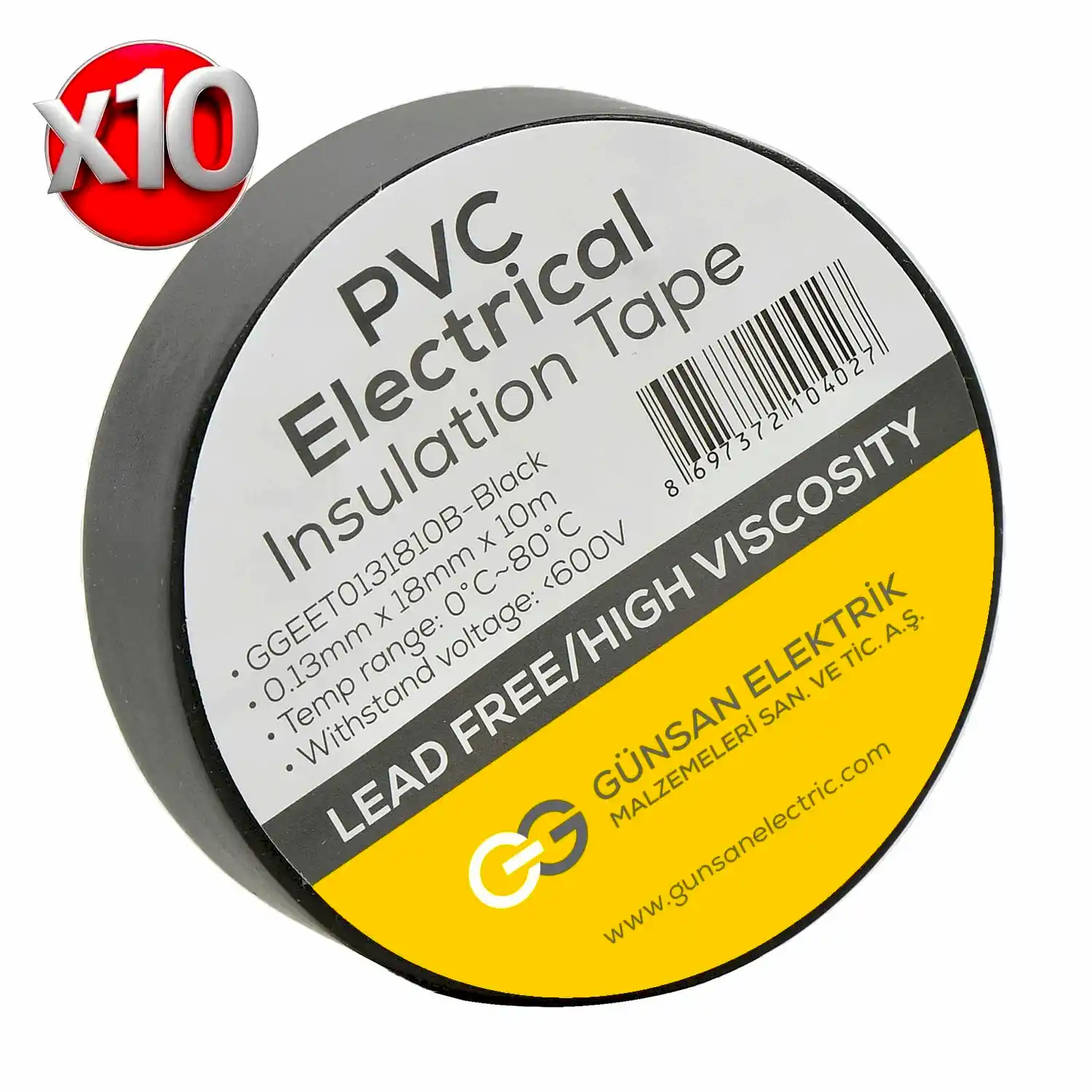 Günsan Siyah Elektrik İzolasyon Bandı 10 Adet