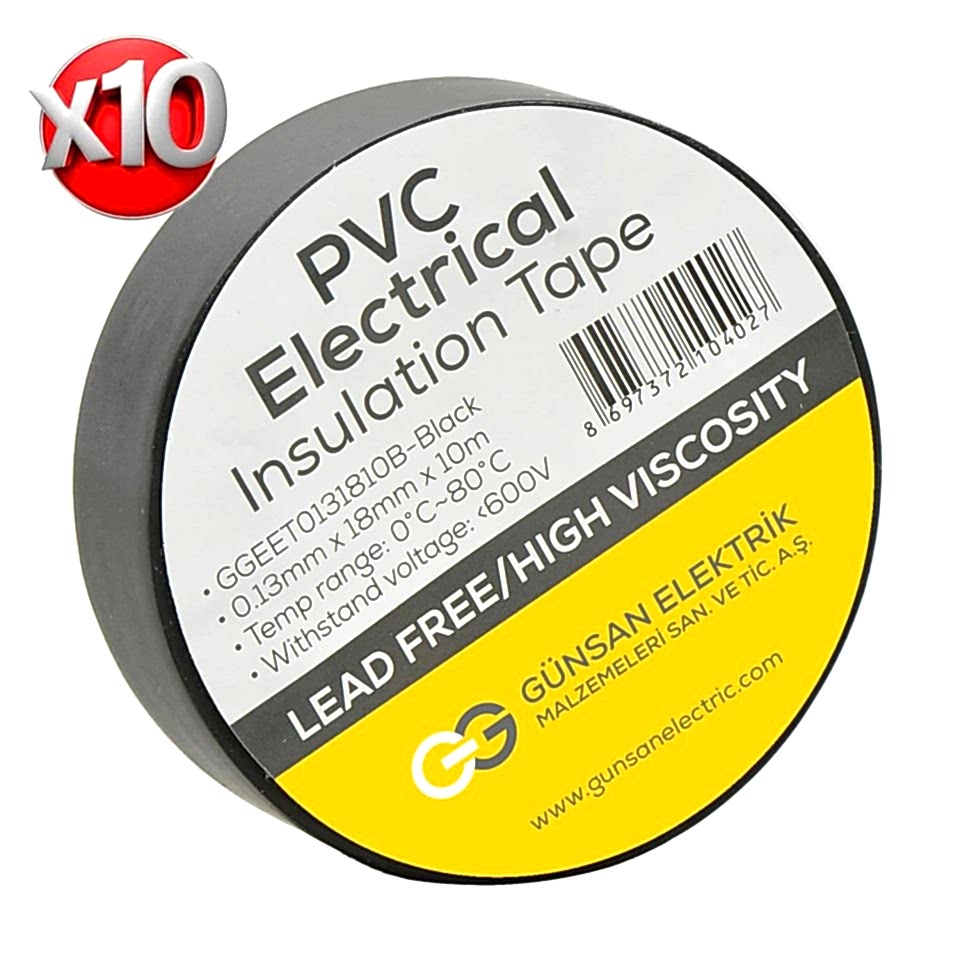 Günsan Siyah Elektrik İzolasyon Bandı 10 Adet