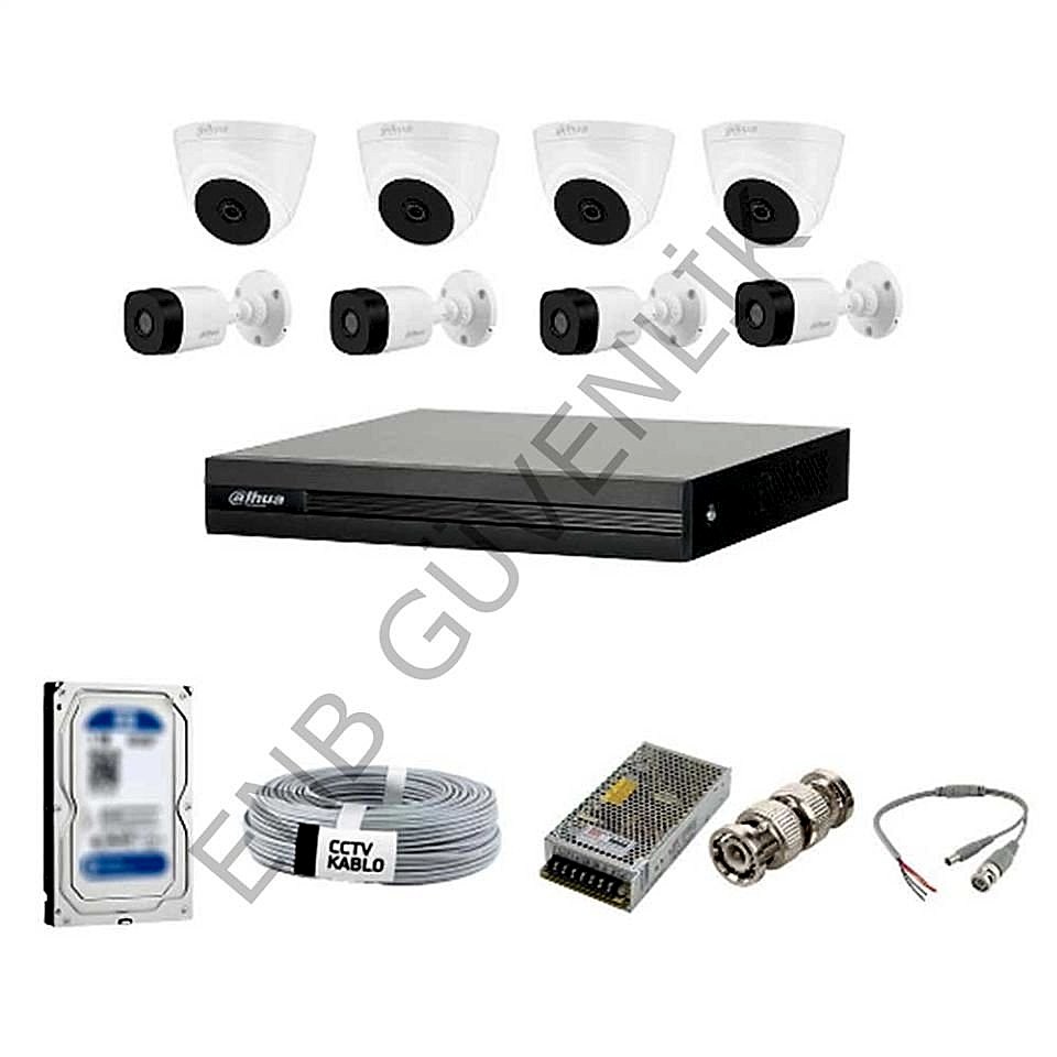 Dahua 8 Kameralı İç - Dış Ortam Güvenlik Kamera Seti