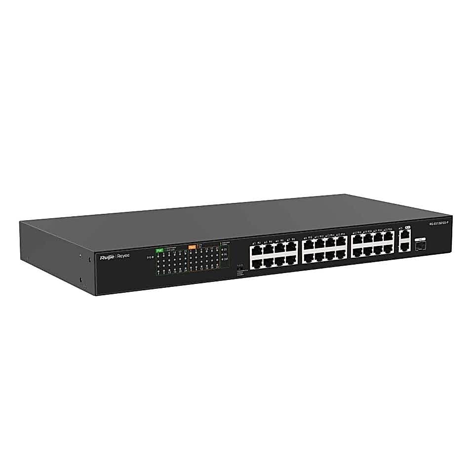REYEE RG-ES126FGS-P 26 Portlu 10/100 Fast Ethernet Switch – 2 Gigabit Uplink, 1 Gigabit SFP