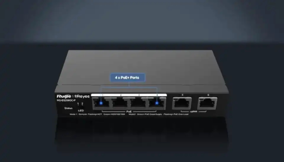 Ruijie Reyee RG-ES206GC-P 6 Portlu 4 Port Poe(54w)Gigabit Yönetilebilir Switch