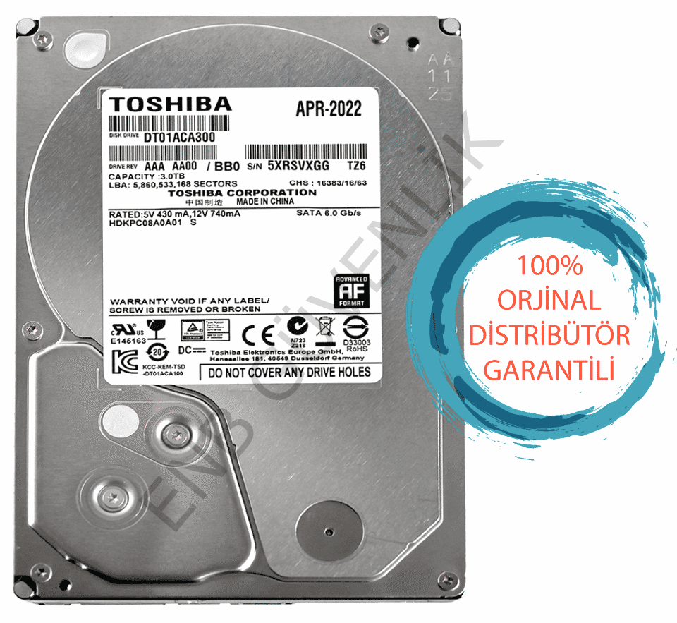 3TB Toshiba 7200RPM 3.5 SATA3 64MB Güvenlik Kamerası Diski