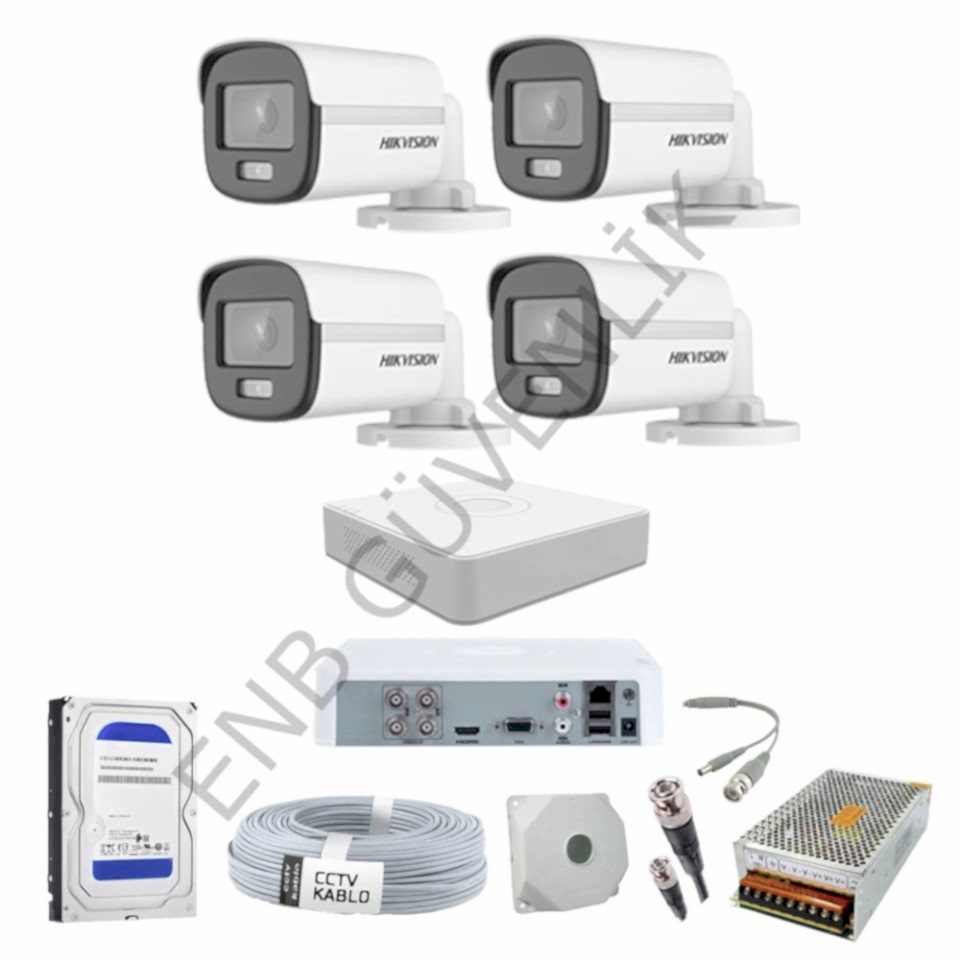 Hikvision 4 Kameralı Sesli Color Dış Ortam Güvenlik Kamera Seti