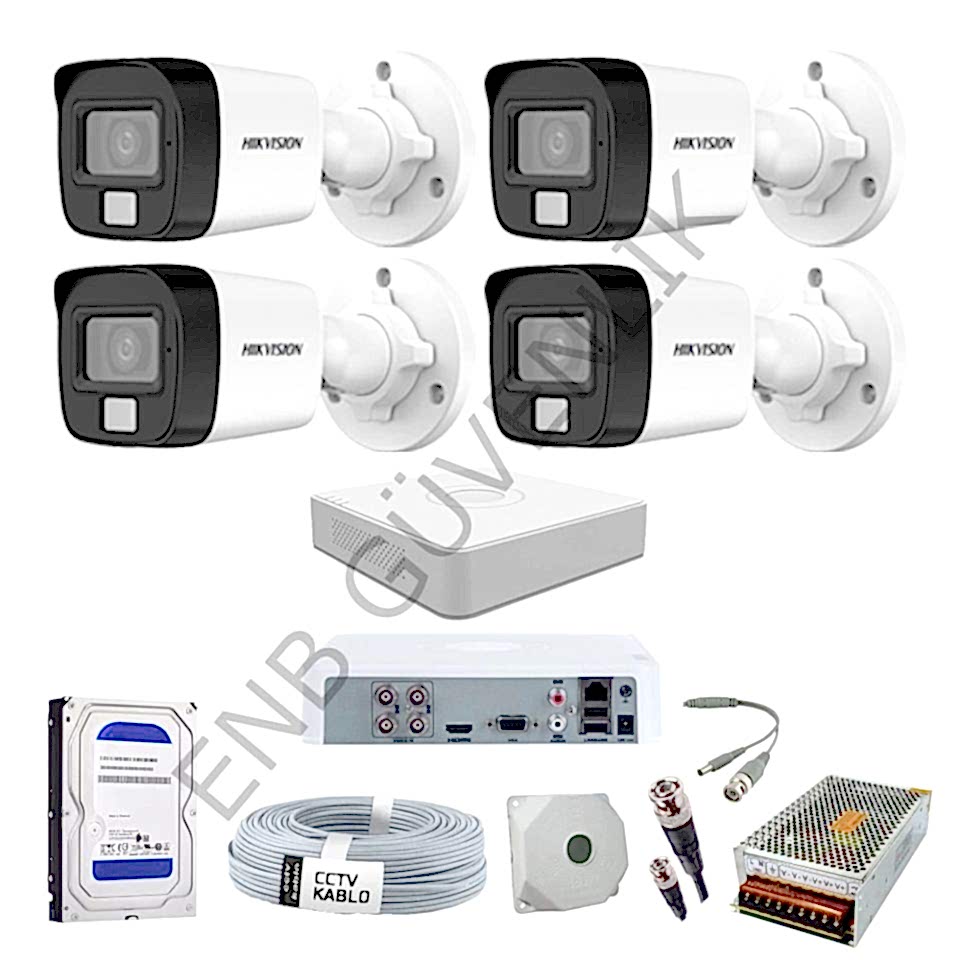 Hikvision 4 Kameralı Smart Hybrid Color Dış Ortam Güvenlik Kamera Seti