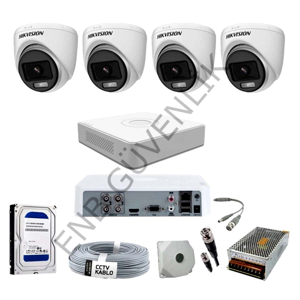 Hikvision 4 Kameralı Sesli Color İç Ortam Güvenlik Kamera Seti