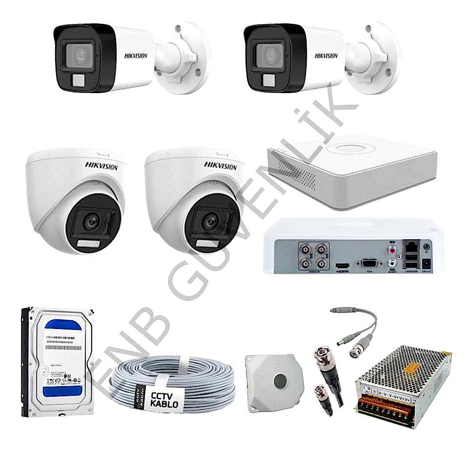 Hikvision 4 Kameralı Smart Hybrid Color İç - Dış Ortam Güvenlik Kamera Seti