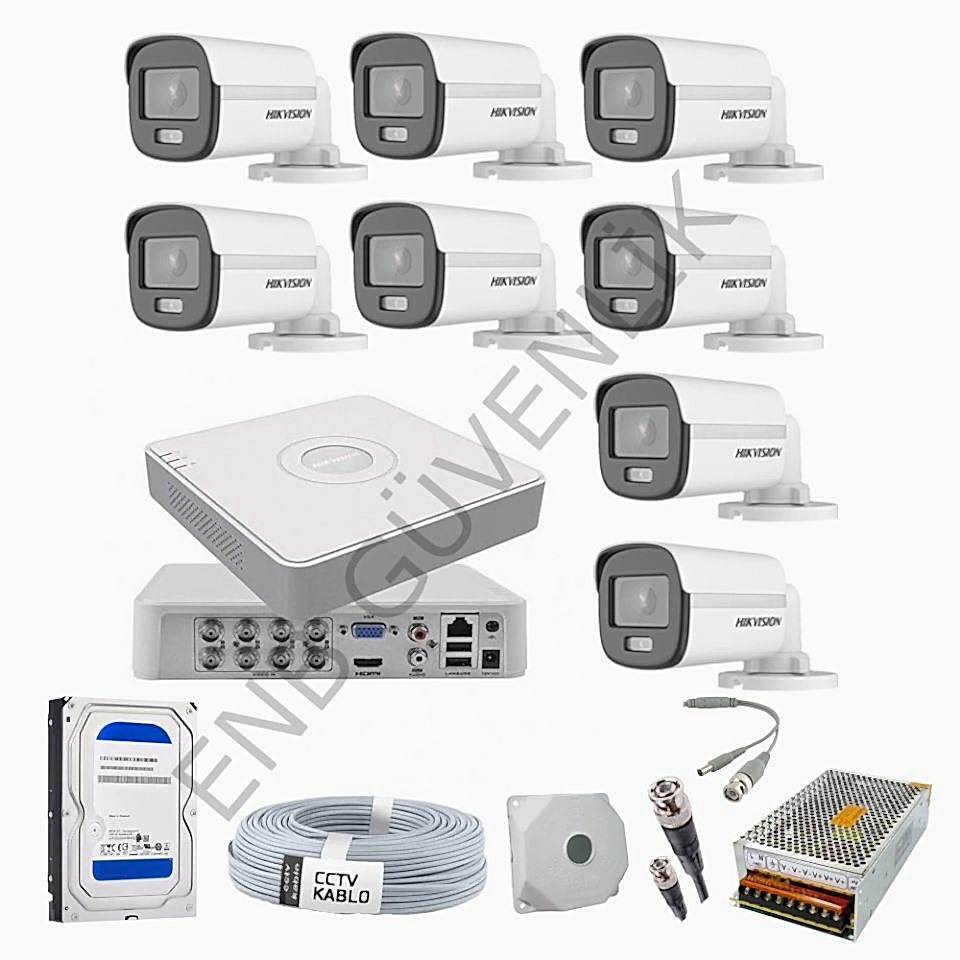 Hikvision 8 Kameralı Sesli Color Dış Ortam Güvenlik Kamera Seti