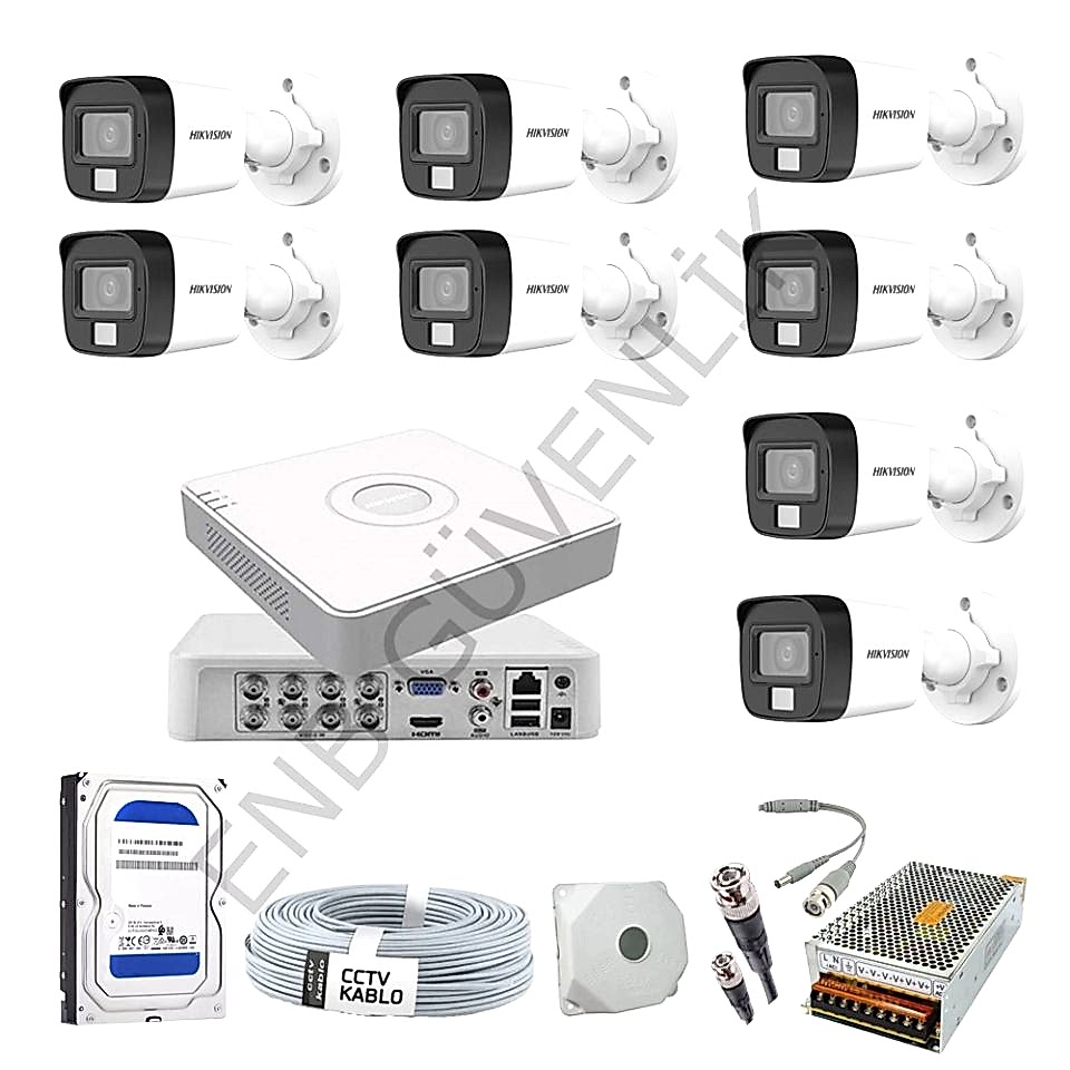 Hikvision 8 Kameralı Smart Hybrid Color Dış Ortam Güvenlik Kamera Seti