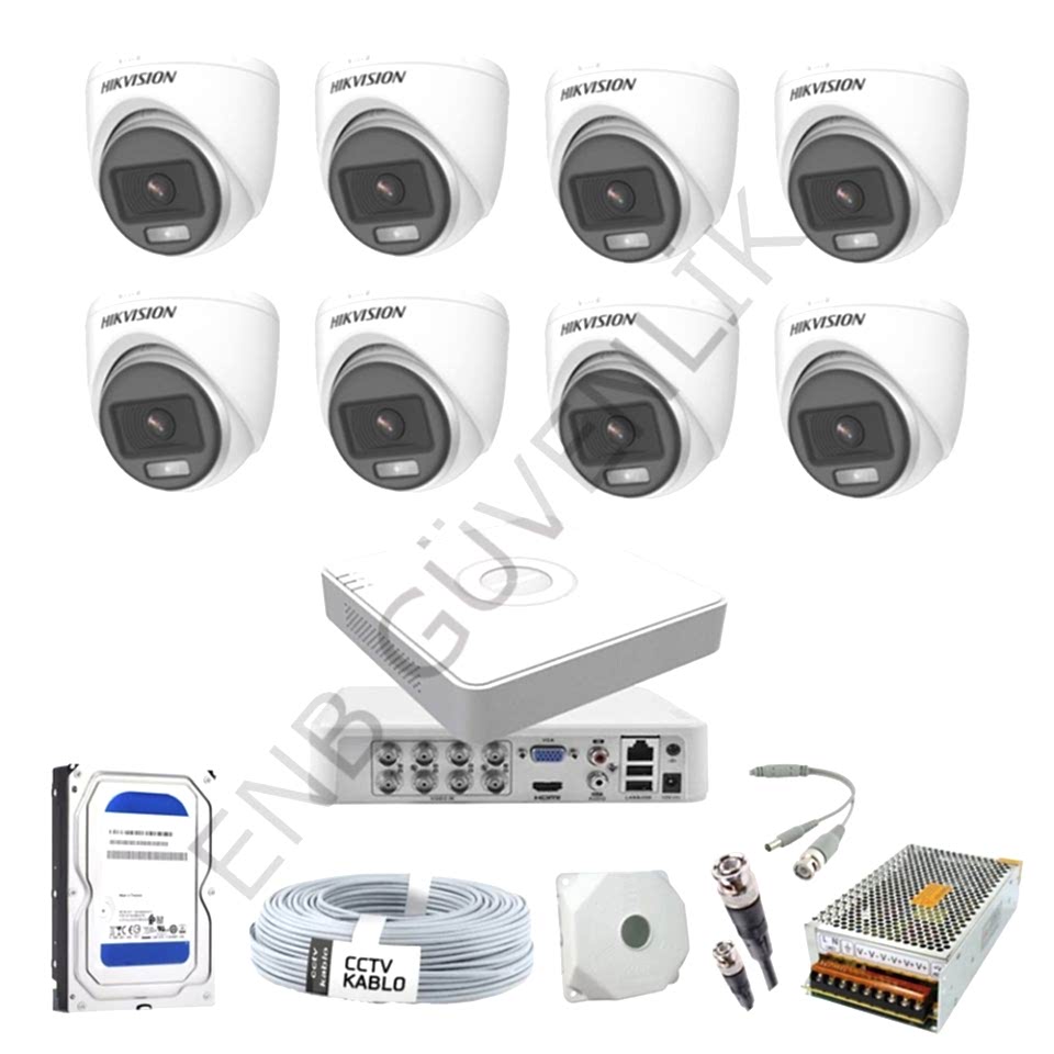 Hikvision 8 Kameralı Color  İç Ortam Güvenlik Kamera Seti