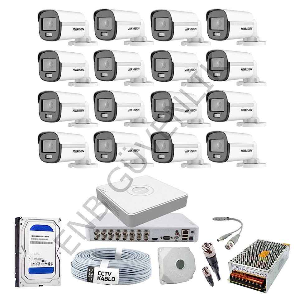 Hikvision 16 Kameralı Sesli Color Dış Ortam Güvenlik Kamera Seti