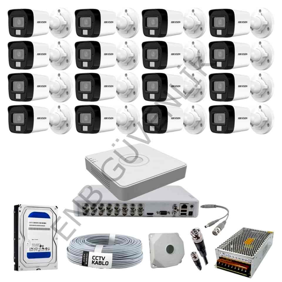 Hikvision 16 Kameralı Smart Hybrid Color Dış Ortam Güvenlik Kamera Seti