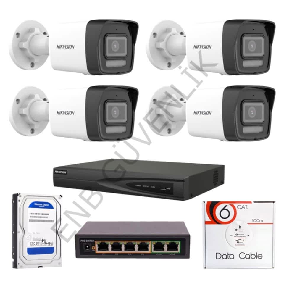 HİKVİSİON 4 KAMERALI 2 MP SMART HYBRİT COLOR MİKROFONLU DIŞ MEKAN İP KAMERA SETİ