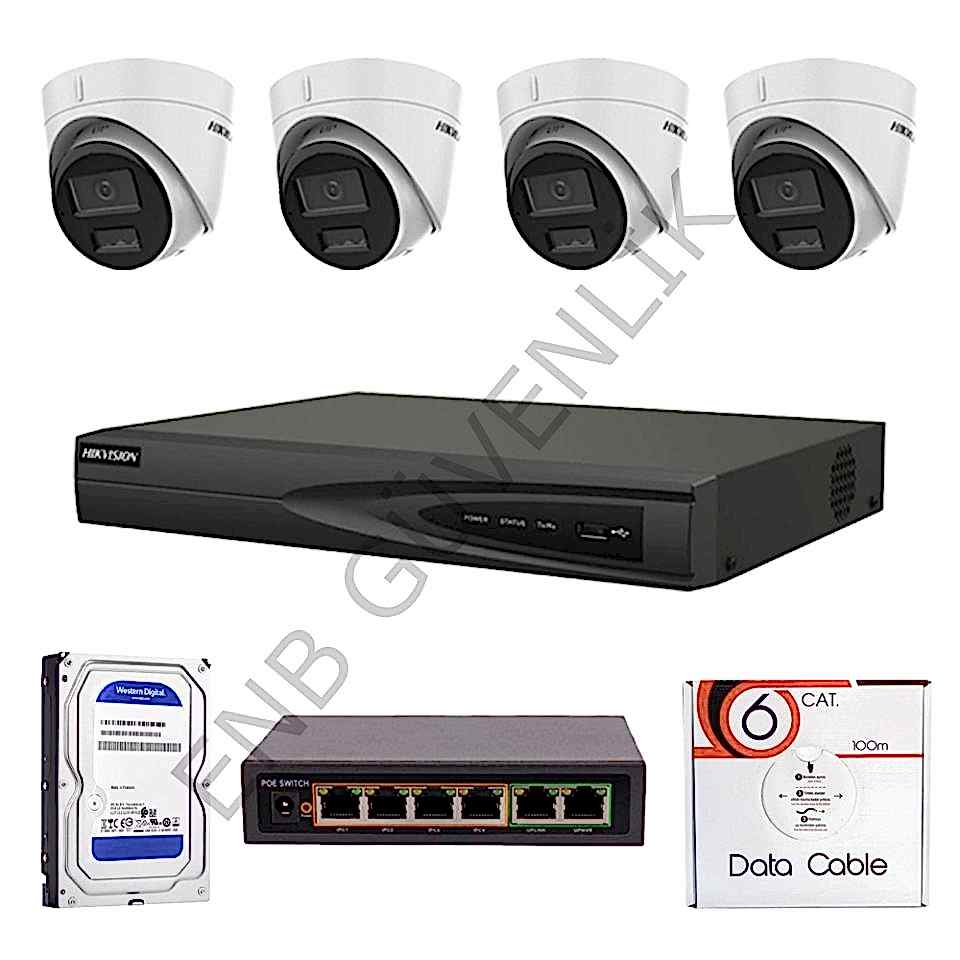 HİKVİSİON 4 KAMERALI 2 MP SMART HYBRİT COLOR MİKROFONLU İÇ MEKAN İP KAMERA SETİ