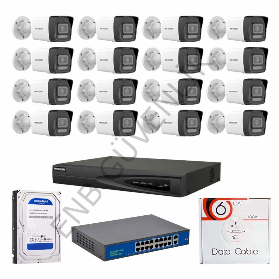 HİKVİSİON 16 KAMERALI 2 MP SMART HYBRİT COLOR MİKROFONLU DIŞ MEKAN İP KAMERA SETİ